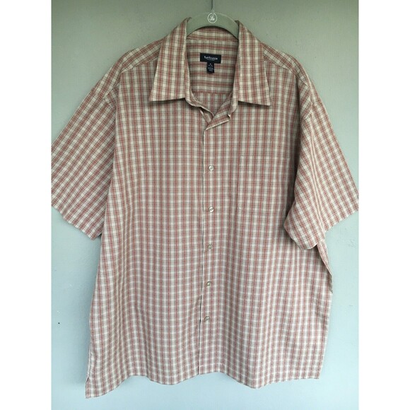 Van Heusen Button Up Camp Shirt Men XL 17-17.5 Cotton Blend Plaid Relax Fit Casu - Picture 1 of 11
